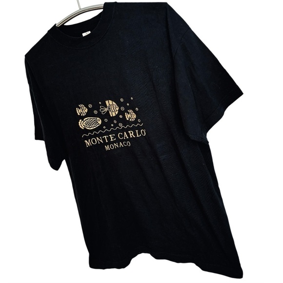 MONTE CARLO MONACO FISH BLACK T-SHIRT + GOLD EMBROIDERY, SIZE XL - Picture 2 of 8